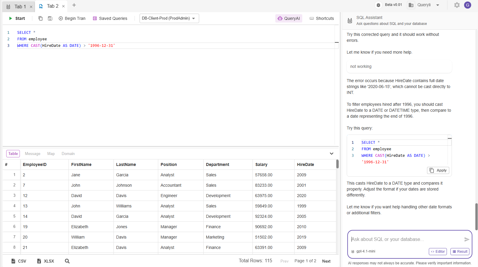 AI-Powered Employee Database Example